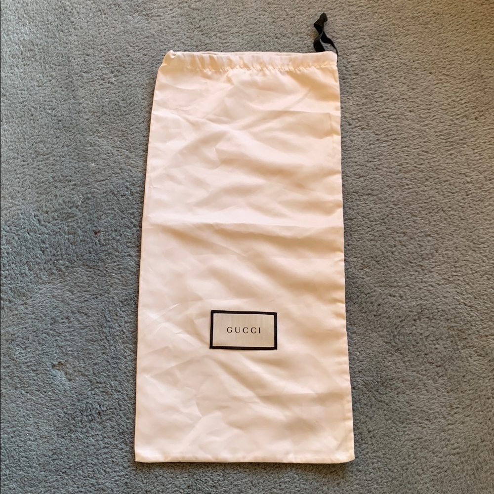 Gucci White Cream Satin Black Logo Long Drawstring Bag